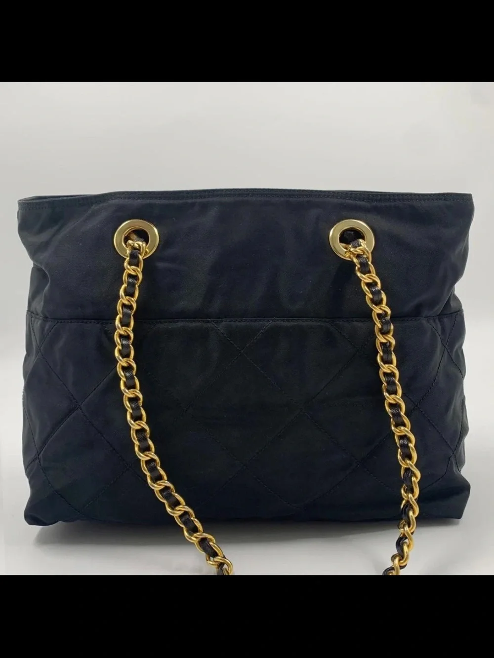 Prada Black Quilted Nylon Chain Tote